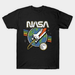 NASA Blast Off Retro Rainbow Stripes Graphic T-Shirt